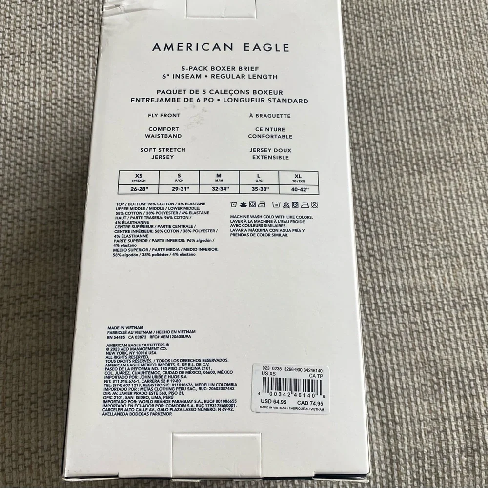 American Eagle Outfitters Men’s Black Performance Boxer Briefs pack of 5 xs